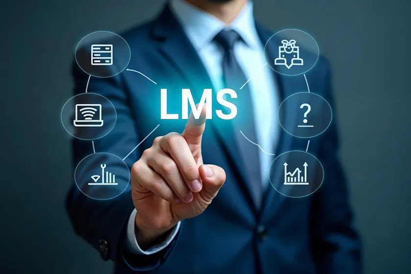 Uomo che interagisce con LMS digitale